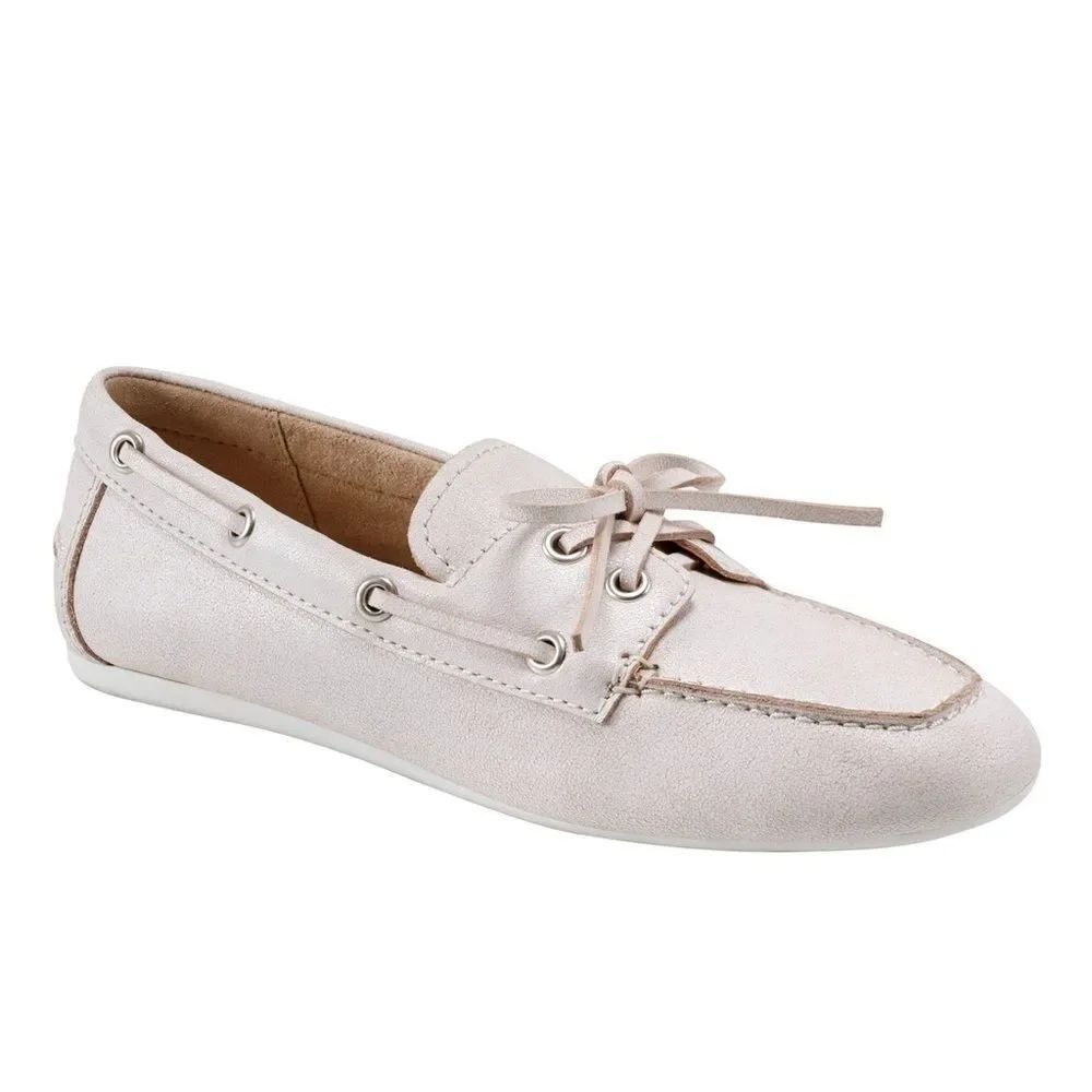 Marc Fisher Lace-Up Leather Loafer Flats Beige Comfort Women's Size 10